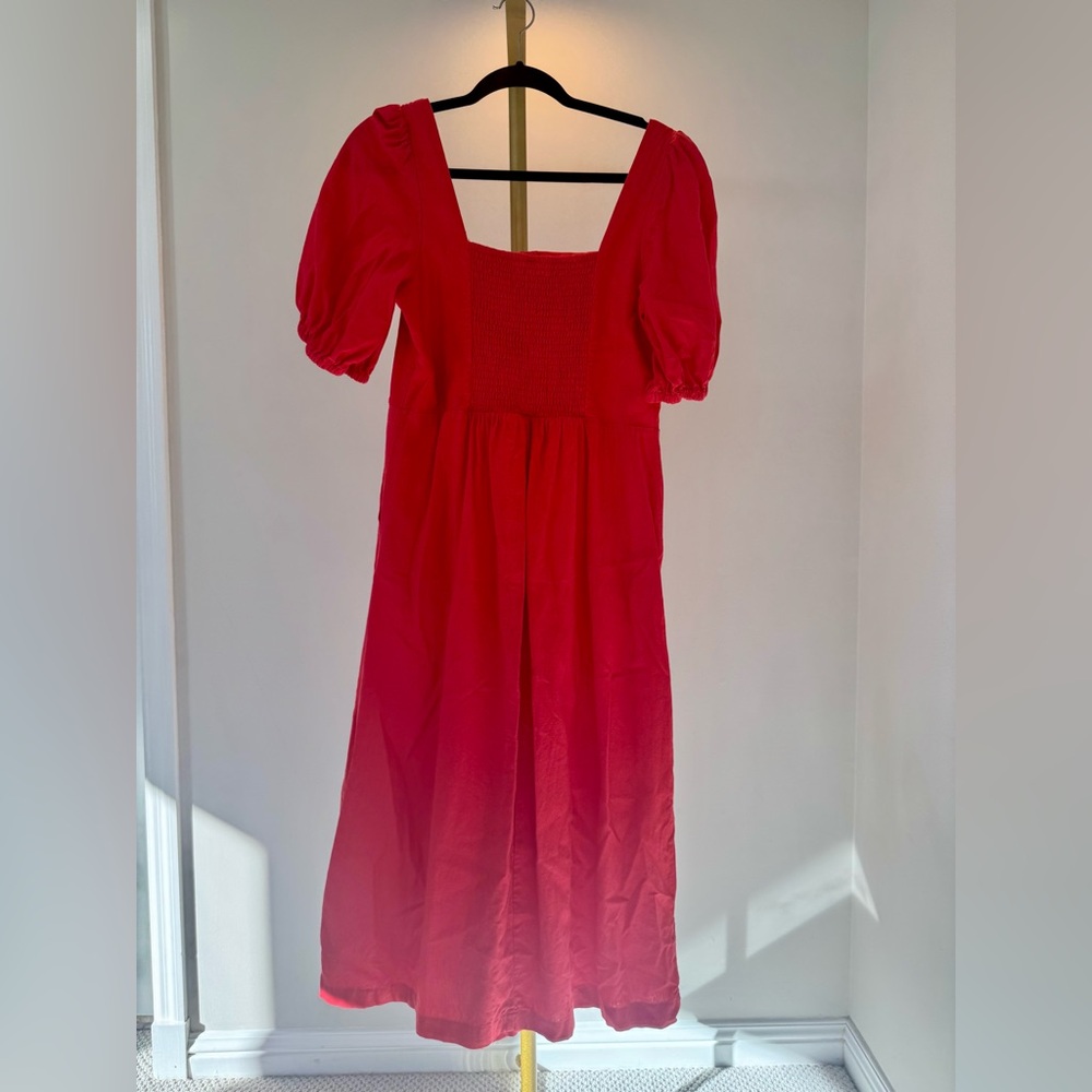 Old Navy Vibrant Red Midi Dress with Buttons - Picture 3 of 6